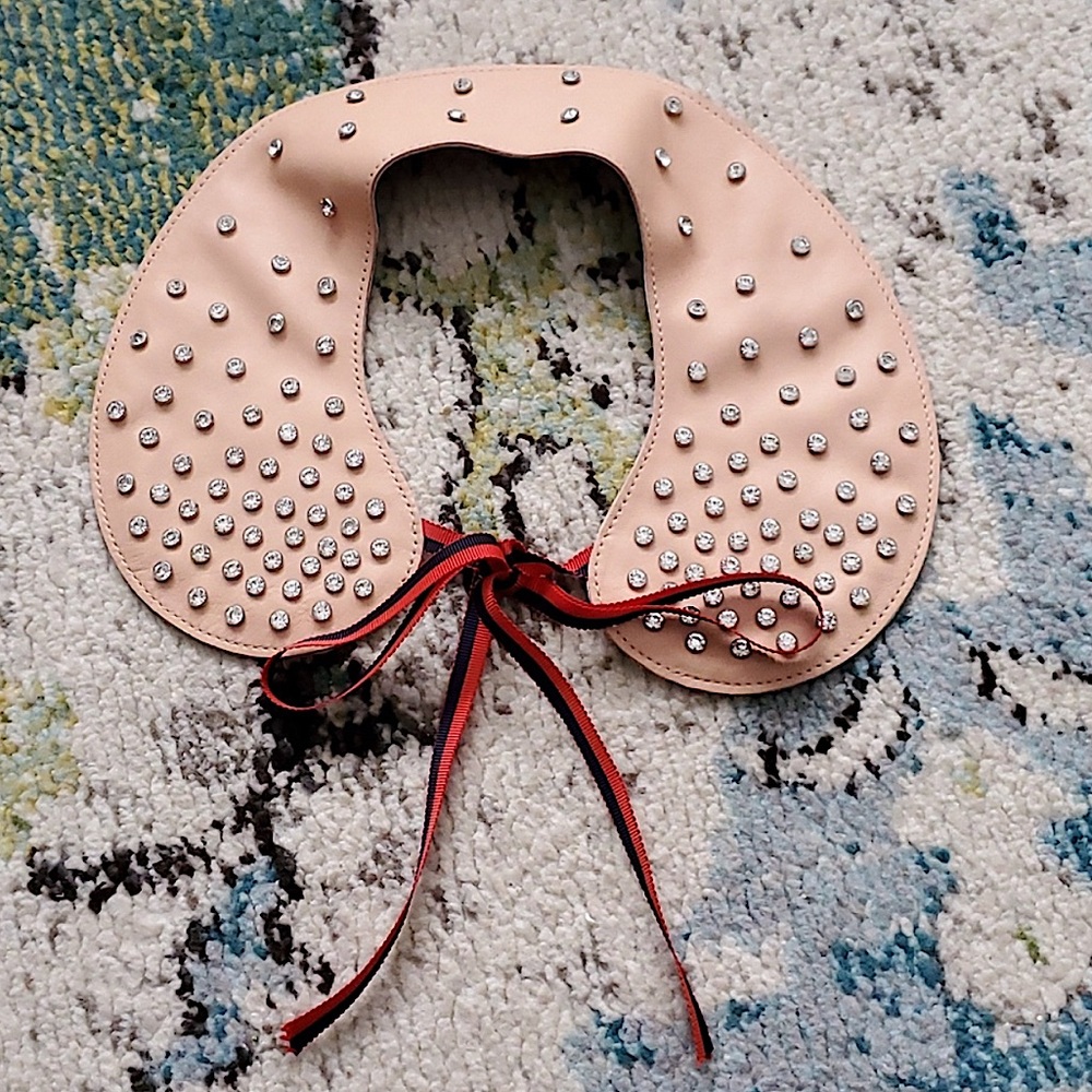 Clare V leather and crystal collar with ribbon tie